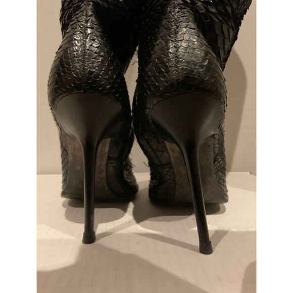 Gianmarco Lorenzi - Black Python Leather Knee High Stiletto Boots - 6.5/37 - Picture 8 of 9
